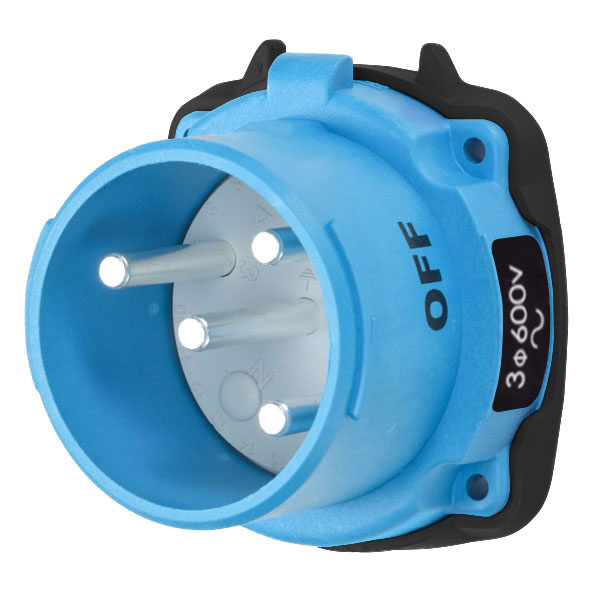 33-38143-A155-4X - DS30 INLET POLY BLUE SIZE 3 TYPE 4X 3P+G 30A 600 VAC 60 Hz NO AUX WITH NO LOCKOUT HOLE TYPE 4X WATERTIGHTNESS